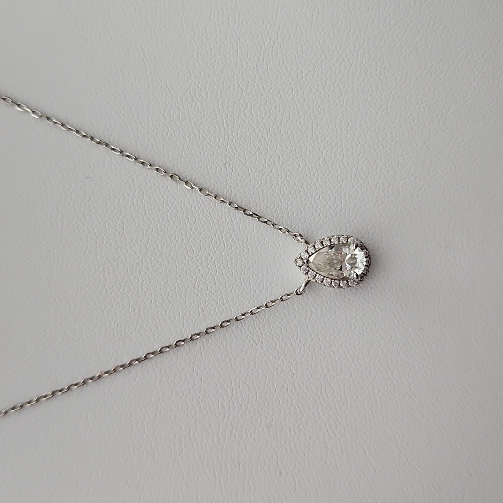 1ct Pear Moissanite Halo Necklace